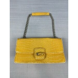 Vintage Liz Claiborne Crocodile Yellow‎ Purse With Mirror Shoulder Bag